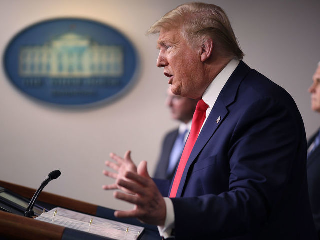 WASHINGTON, DC - APRIL 03: U.S. President Donald Trump speaks in the press briefing room with members of the White House Coronavirus Task Force April 3, 2020 in Washington, DC. President Trump announced that Americans in virus hot spots should wear a mask when out in public as the death rate caused by coronavirus has nearly doubled in three days in New York City while the nation continues to reel from the impacts of COVID-19.