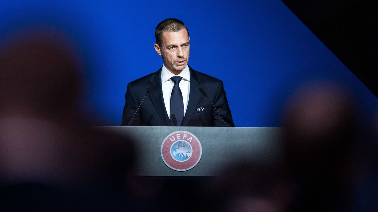 AMSTERDAM, NETHERLANDS - MARCH 03: UEFA President Aleksander Ceferin speaks at the 44th UEFA Congress at Beur van Berlage on March 03, 2020 in Amsterdam, Netherlands.