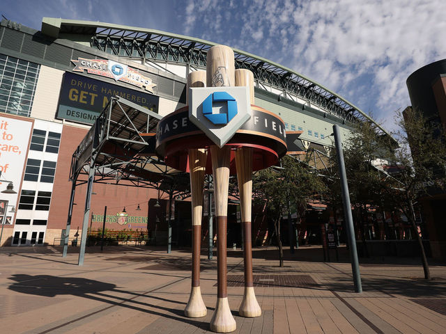 PHOENIX, ARIZONA - MARCH 26: General view outside of Chase Field on March 26, 2020 in Phoenix, Arizona. The Arizona Diamondbacks and the Atlanta Braves were scheduled to play a Major League Baseball opening day game tonight, which was postponed due to the coronavirus (COVID-19) global pandemic.