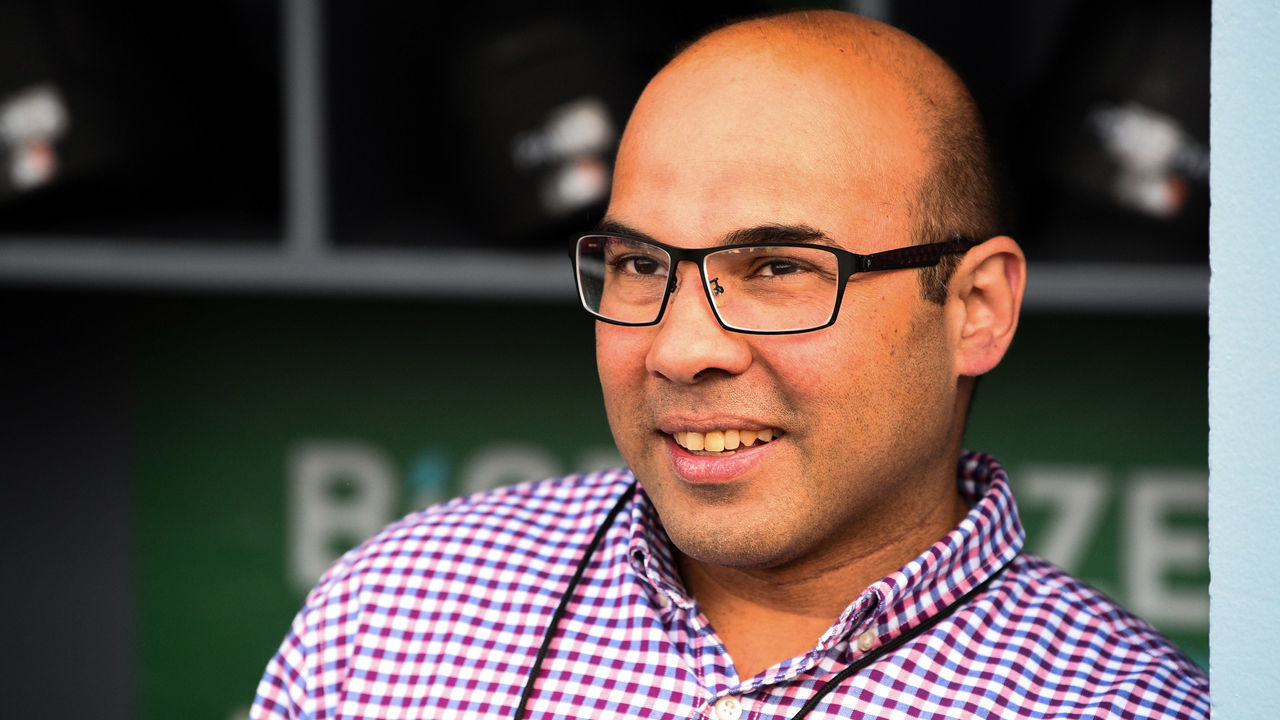 LOS ANGELES, CA - APRIL 01: President of Baseball Operations Farhan Zaidi looks on before a MLB game between the San Francisco Giants and the Los Angeles Dodgers on April 1, 2019 at Dodger Stadium in Los Angeles, CA.