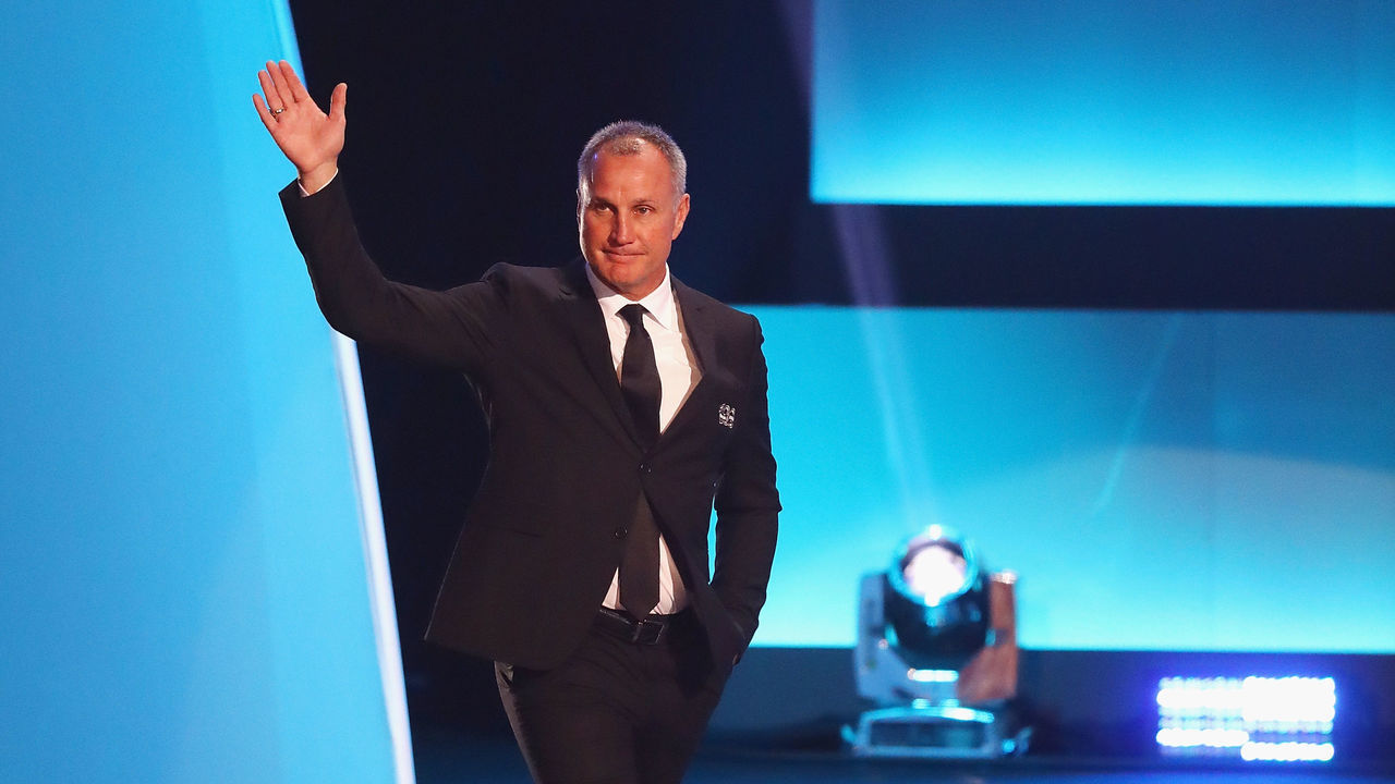 LOS ANGELES, CA - JANUARY 27: Former NHL player Paul Coffey is introduced during the NHL 100 presented by GEICO Show as part of the 2017 NHL All-Star Weekend at the Microsoft Theater on January 27, 2017 in Los Angeles, California.