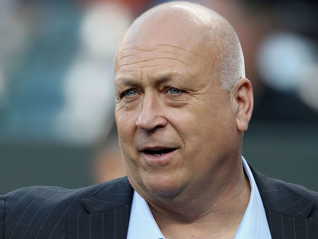 BALTIMORE, MARYLAND - APRIL 06: Baltimore Orioles general manager Mike Elias (L) talks with former player Cal Ripken Jr. before the start of the Orioles and New York Yankees game at Oriole Park at Camden Yards on April 06, 2019 in Baltimore, Maryland.