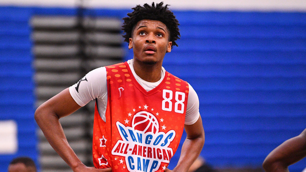 NORWALK, CA - JUNE 02: Josh Hall from Moravian Prep looks on during the Pangos All-American Camp on June 2, 2019 at Cerritos College in Norwalk, CA.