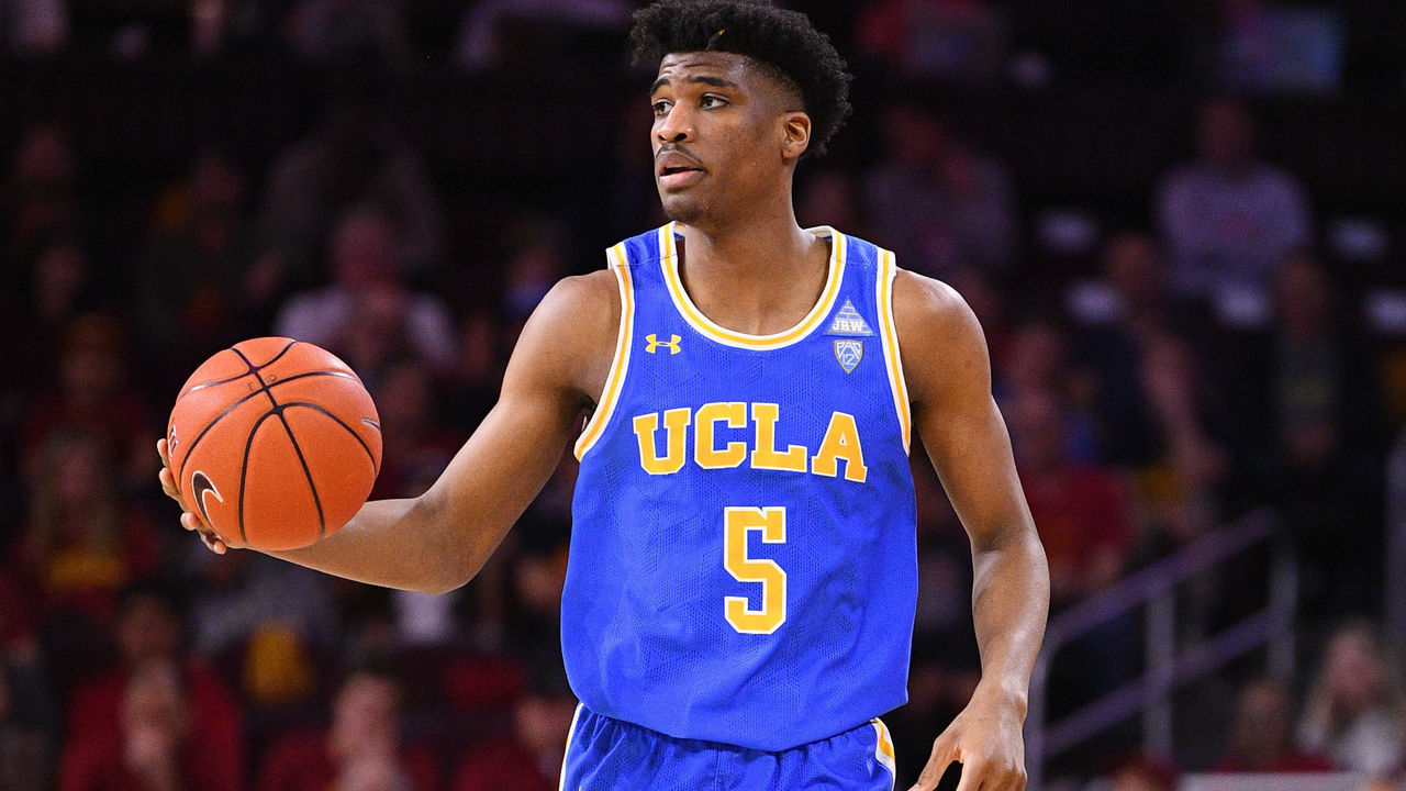 LOS ANGELES, CA - MARCH 07: UCLA Bruins guard Chris Smith (5) brings the ball up the court during the college basketball game between the UCLA Bruins and the USC Trojans on March 7, 2020 at Galen Center in Los Angeles, CA.