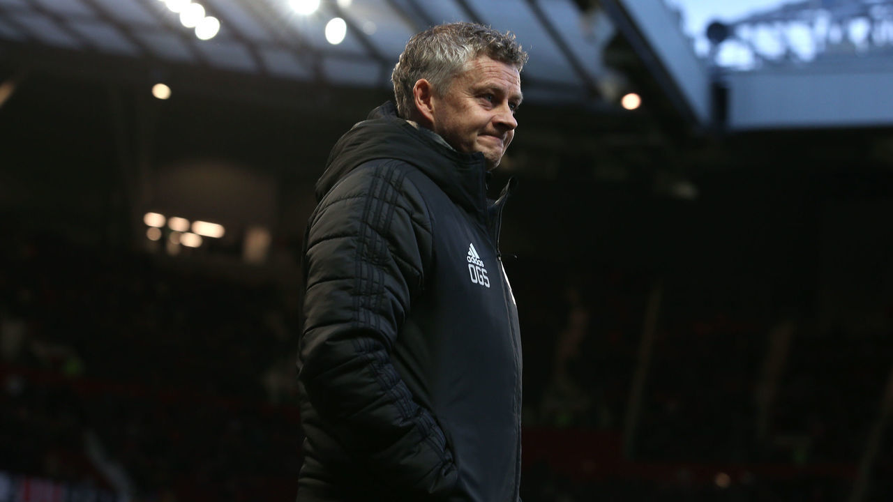MANCHESTER, ENGLAND - MARCH 08: Manager Ole Gunnar Solskjaer of Manchester United walks out for the second half during the Premier League match between Manchester United and Manchester City at Old Trafford on March 08, 2020 in Manchester, United Kingdom.