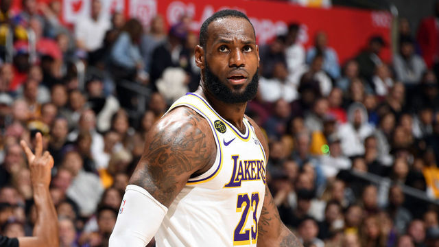 LOS ANGELES, CA - MARCH 8: LeBron James #23 of the Los Angeles Lakers looks on during the game against the LA Clippers on March 8, 2020 at STAPLES Center in Los Angeles, California. NOTE TO USER: User expressly acknowledges and agrees that, by downloading and/or using this Photograph, user is consenting to the terms and conditions of the Getty Images License Agreement. Mandatory Copyright Notice: Copyright 2020 NBAE