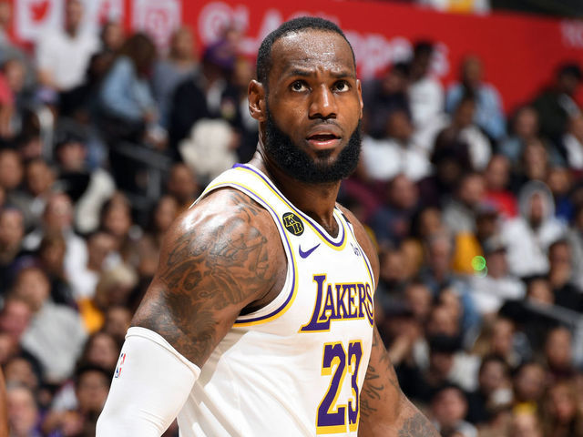 LOS ANGELES, CA - MARCH 8: LeBron James #23 of the Los Angeles Lakers looks on during the game against the LA Clippers on March 8, 2020 at STAPLES Center in Los Angeles, California. NOTE TO USER: User expressly acknowledges and agrees that, by downloading and/or using this Photograph, user is consenting to the terms and conditions of the Getty Images License Agreement. Mandatory Copyright Notice: Copyright 2020 NBAE