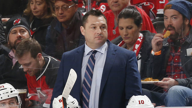 NEWARK, NJ - NOVEMBER 13: Head Coach D. J. Smith of the Ottawa Senators looks on from behind the bench during the game against the New Jersey Devils at the Prudential Center on November 13, 2019 in Newark, New Jersey.