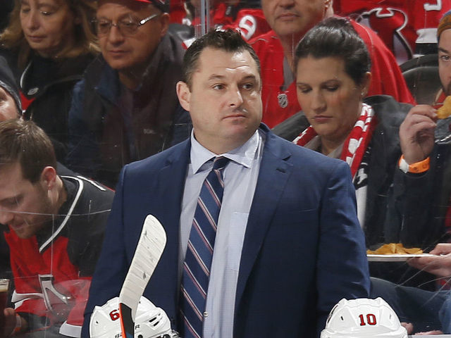 NEWARK, NJ - NOVEMBER 13: Head Coach D. J. Smith of the Ottawa Senators looks on from behind the bench during the game against the New Jersey Devils at the Prudential Center on November 13, 2019 in Newark, New Jersey.