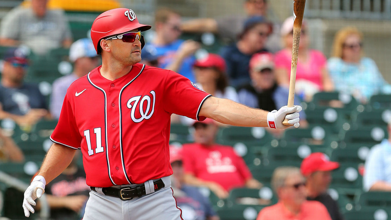 JUPITER, FL - MARCH 10: Ryan Zimmerman #11 of the Washington Nationals in action against the Miami Marlins during a spring training baseball game at Roger Dean Stadium on March 10, 2020 in Jupiter, Florida. The Marlins defeated the Nationals 3-2.