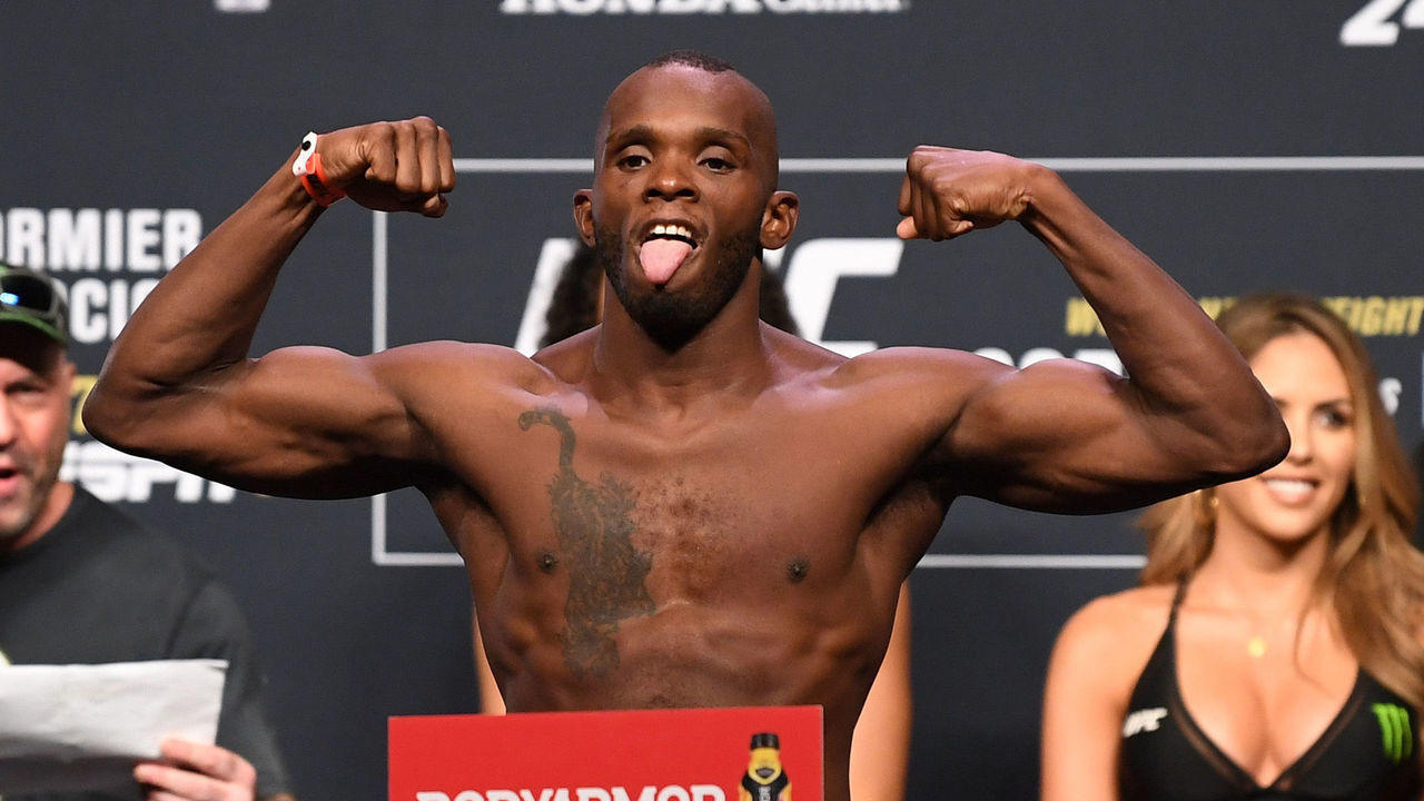 ANAHEIM, CALIFORNIA - AUGUST 16: Khama Worthy poses on the scale during the UFC 241 weigh-in at the Anaheim Convention Center on August 16, 2019 in Las Vegas, Nevada.
