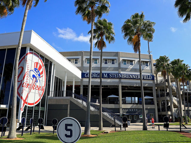 TAMPA FLORIDA - MARCH 18 A view of the New York Yankees Spring Training facility at George M Steinbrenner Field which has been closed due to the coronavirus outbreak on March 18 2020 in Tampa Florida Major League Baseball canceled Spring Training games and delayed opening day due to COVID-19