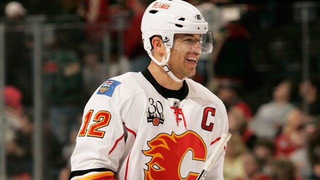 SAINT PAUL, MN - MARCH 7: Jarome Iginla #12 of the Calgary Flames celebrates after defeating the Minnesota Wild at the Xcel Energy Center on March 7, 2010 in Saint Paul, Minnesota.