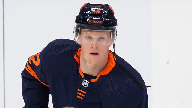 EDMONTON, AB - DECEMBER 06: Colby Cave #12 of the Edmonton Oilers skates against the Los Angeles Kings at Rogers Place on December 6, 2019 in Edmonton, Canada.