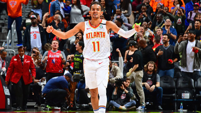 ATLANTA, GA - MARCH 11: Trae Young #11 of the Atlanta Hawks reacts to play on March 11, 2020 at State Farm Arena in Atlanta, Georgia. NOTE TO USER: User expressly acknowledges and agrees that, by downloading and/or using this Photograph, user is consenting to the terms and conditions of the Getty Images License Agreement. Mandatory Copyright Notice: Copyright 2020 NBAE