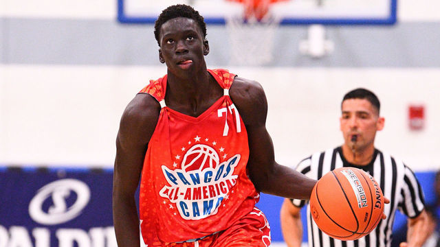 NORWALK, CA - JUNE 02: JT Thor from Huntington Prep dribbles up the court during the Pangos All-American Camp on June 2, 2019 at Cerritos College in Norwalk, CA.