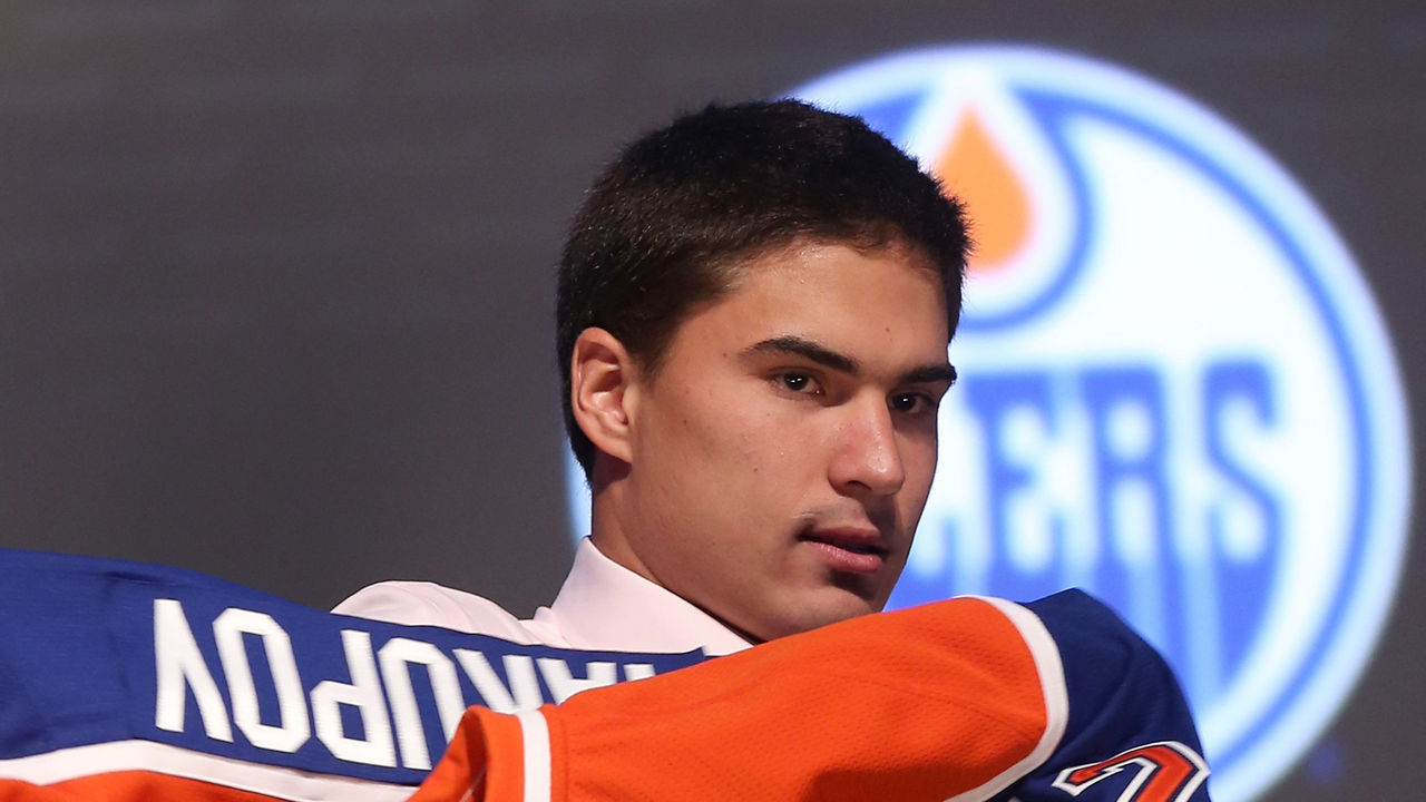 PITTSBURGH, PA - JUNE 22: Neil Yakupov, first overall pick by the Edmonton Oilers, poses onstage during Round One of the 2012 NHL Entry Draft at Consol Energy Center on June 22, 2012 in Pittsburgh, Pennsylvania.