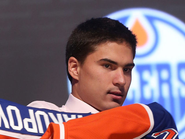 PITTSBURGH, PA - JUNE 22: Neil Yakupov, first overall pick by the Edmonton Oilers, poses onstage during Round One of the 2012 NHL Entry Draft at Consol Energy Center on June 22, 2012 in Pittsburgh, Pennsylvania.