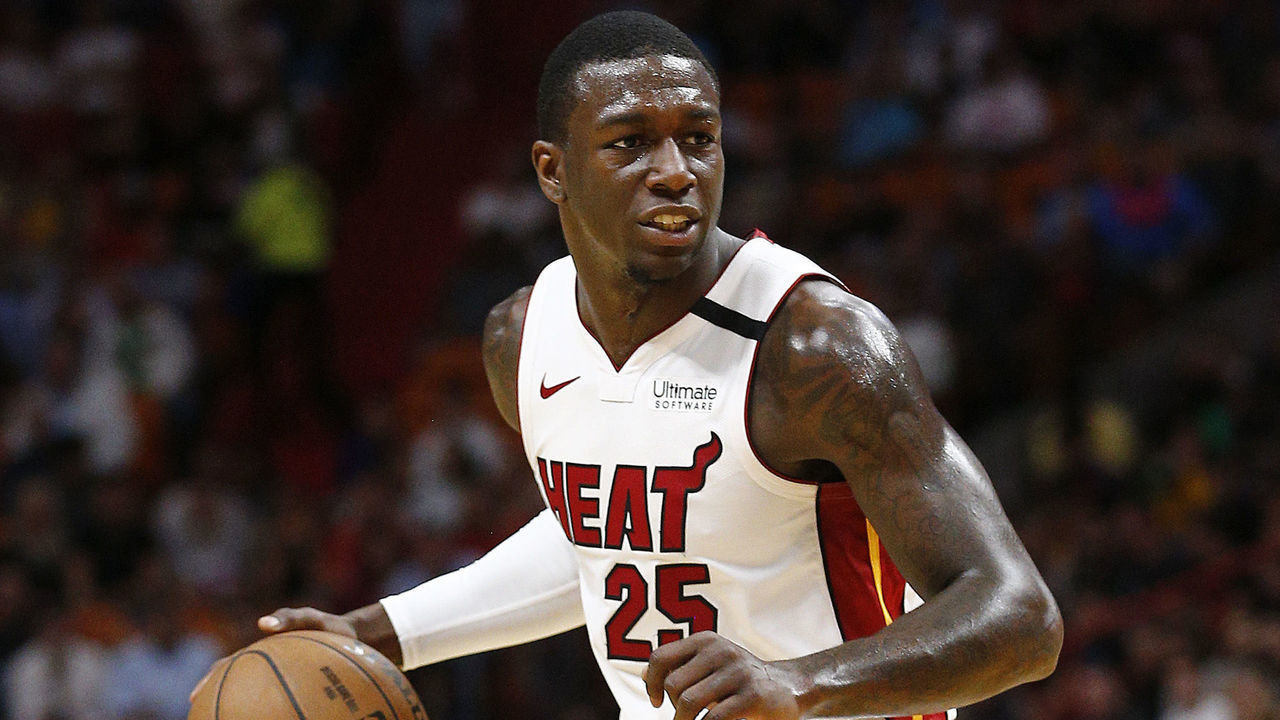 MIAMI, FLORIDA - MARCH 11: Kendrick Nunn #25 of the Miami Heat in action against the Charlotte Hornets during the second half at American Airlines Arena on March 11, 2020 in Miami, Florida. NOTE TO USER: User expressly acknowledges and agrees that, by downloading and/or using this photograph, user is consenting to the terms and conditions of the Getty Images License Agreement.