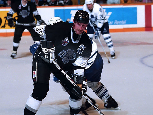 TORONTO, CANADA - MAY: Wayne Gretzky #99 of the Los Angeles King skates against the Toronto Maple Leafs during NHL playoff game action in May 1993 at Maple Leaf Gardens in Toronto, Ontario Canada.