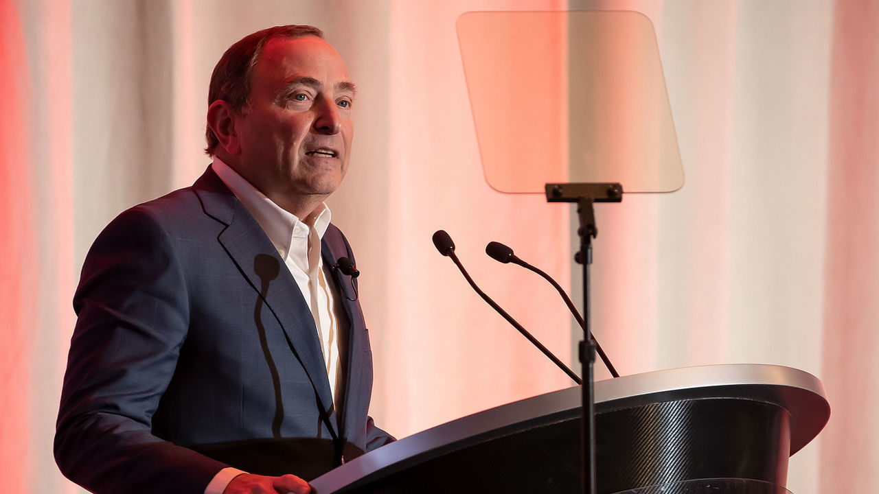 DETROIT, MI - MARCH 26: Gary Bettman, Commissioner of the National Hockey League speaks during the 2019 NHL Club Business Meetings at Detroit Marriott Renaissance on March 26, 2019 in Detroit, Michigan.
