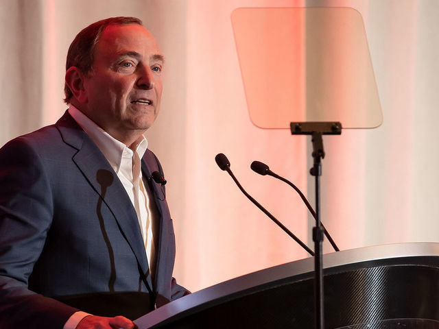 DETROIT, MI - MARCH 26: Gary Bettman, Commissioner of the National Hockey League speaks during the 2019 NHL Club Business Meetings at Detroit Marriott Renaissance on March 26, 2019 in Detroit, Michigan.