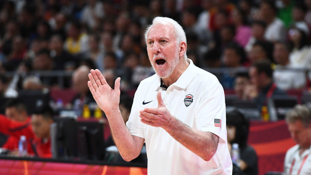 BEIJING, CHINA - SEPTEMBER 14: Head coach Gregg Popovich of Team USA looks on during the game against Team Poland during the 2019 FIBA World Cup Classification 7-8 at the Cadillac Arena on September 14, 2019 in Beijing, China. NOTE TO USER: User expressly acknowledges and agrees that, by downloading and/or using this Photograph, user is consenting to the terms and conditions of the Getty Images License Agreement. Mandatory Copyright Notice: Copyright 2019 NBAE