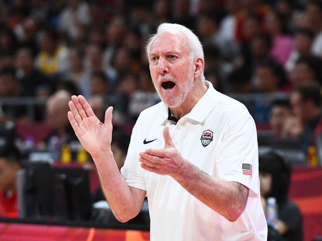 BEIJING, CHINA - SEPTEMBER 14: Head coach Gregg Popovich of Team USA looks on during the game against Team Poland during the 2019 FIBA World Cup Classification 7-8 at the Cadillac Arena on September 14, 2019 in Beijing, China. NOTE TO USER: User expressly acknowledges and agrees that, by downloading and/or using this Photograph, user is consenting to the terms and conditions of the Getty Images License Agreement. Mandatory Copyright Notice: Copyright 2019 NBAE