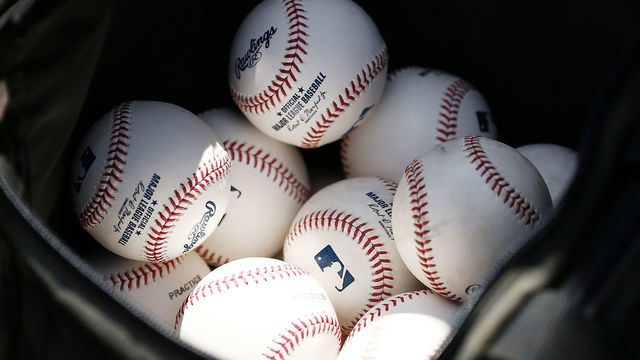 VARIOUS CITIES, - MARCH 12: A detail of baseballs during a Grapefruit League spring training game between the Washington Nationals and the New York Yankees at FITTEAM Ballpark of The Palm Beaches on March 12, 2020 in West Palm Beach, Florida. Many professional and college sports are canceling or postponing their games due to the ongoing threat of the Coronavirus (COVID-19) outbreak.