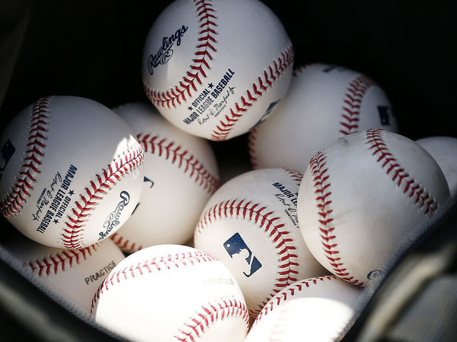 VARIOUS CITIES, - MARCH 12: A detail of baseballs during a Grapefruit League spring training game between the Washington Nationals and the New York Yankees at FITTEAM Ballpark of The Palm Beaches on March 12, 2020 in West Palm Beach, Florida. Many professional and college sports are canceling or postponing their games due to the ongoing threat of the Coronavirus (COVID-19) outbreak.