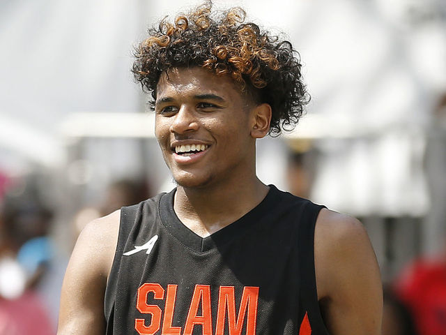 NEW YORK, NEW YORK - AUGUST 18: Jalen Green #14 of Team Zion in action against Team Jimma during the SLAM Summer Classic 2019 at Dyckman Park on August 18, 2019 in New York City.