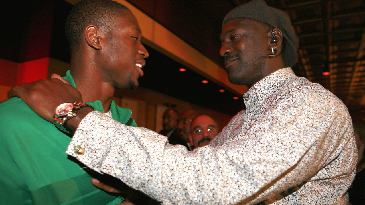 Dwyane Wade and Michael Jordan during Boost Mobile Presents ZO and Magic's 8 Ball Challenge Celebrity Pool Tournament at Jillians in Houston, Texas, United States.