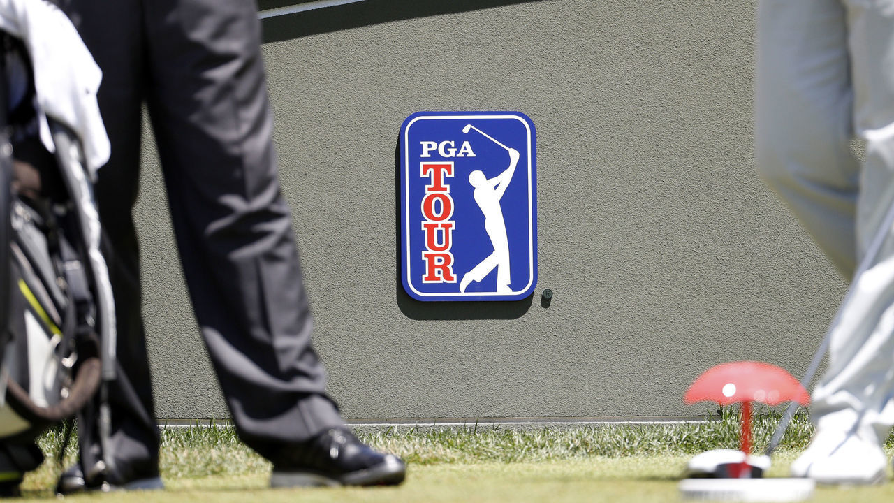 CROMWELL, CT - JUNE 24: PGA Tour logo during the third round of the Travelers Championship on June 24, 2017, at TPC River Highlands in Cromwell, Connecticut.