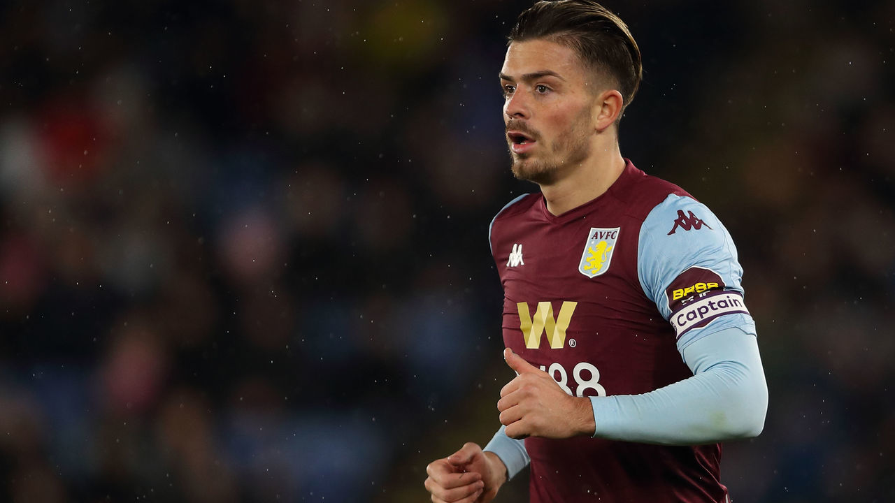 LEICESTER, ENGLAND - MARCH 09: Jack Grealish of Aston Villa during the Premier League match between Leicester City and Aston Villa at The King Power Stadium on March 9, 2020 in Leicester, United Kingdom.