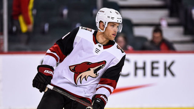 CALGARY, AB - MARCH 06: Arizona Coyotes Left Wing Taylor Hall (91) warms up before an NHL game where the Calgary Flames hosted the Arizona Coyotes on March 6, 2020, at the Scotiabank Saddledome in Calgary, AB.