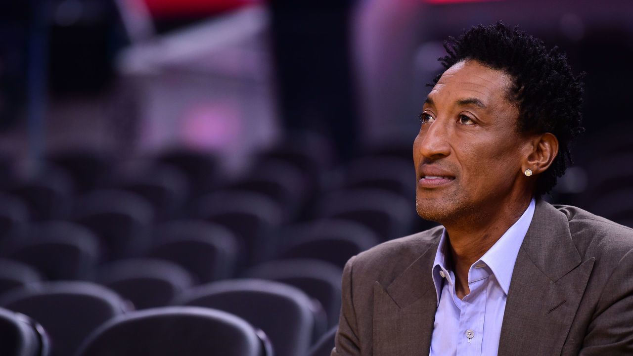 SAN FRANCISCO, CA - MARCH 7: NBA legend, Scottie Pippen, watches warm ups before the game on March 7, 2020 at Chase Center in San Francisco, California. NOTE TO USER: User expressly acknowledges and agrees that, by downloading and or using this photograph, user is consenting to the terms and conditions of Getty Images License Agreement. Mandatory Copyright Notice: Copyright 2020 NBAE