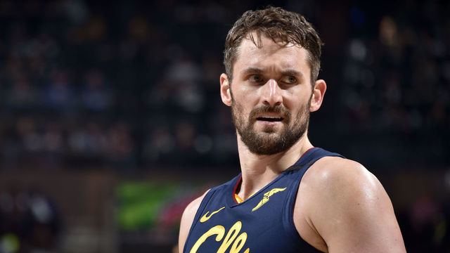 CLEVELAND, OH - MARCH 4: Kevin Love #0 of the Cleveland Cavaliers looks on during the game against the Boston Celtics on March 4, 2020 at Rocket Mortgage FieldHouse in Cleveland, Ohio. NOTE TO USER: User expressly acknowledges and agrees that, by downloading and/or using this Photograph, user is consenting to the terms and conditions of the Getty Images License Agreement. Mandatory Copyright Notice: Copyright 2020 NBAE