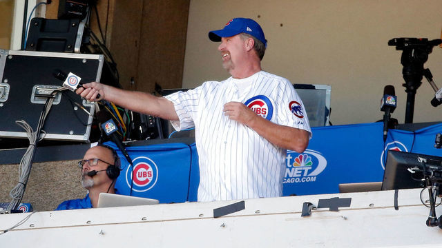 CHICAGO, IL - SEPTEMBER 03: Former Chicago Cub player and Cy Young Award winner Rick Sutcliffe sings the seventh inning stretch during the game between the Chicago Cubs and the San Francisco Giants at Wrigley Field on September 3, 2016 in Chicago, Illinois. The San Francisco Giants won 3-2.