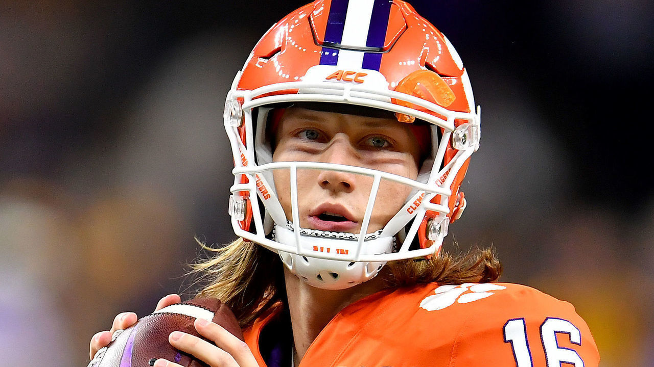 NEW ORLEANS, LOUISIANA - JANUARY 13: Trevor Lawrence #16 of the Clemson Tigers warms up before the College Football Playoff National Championship game against the LSU Tigers at the Mercedes Benz Superdome on January 13, 2020 in New Orleans, Louisiana. The LSU Tigers topped the Clemson Tigers, 42-25.