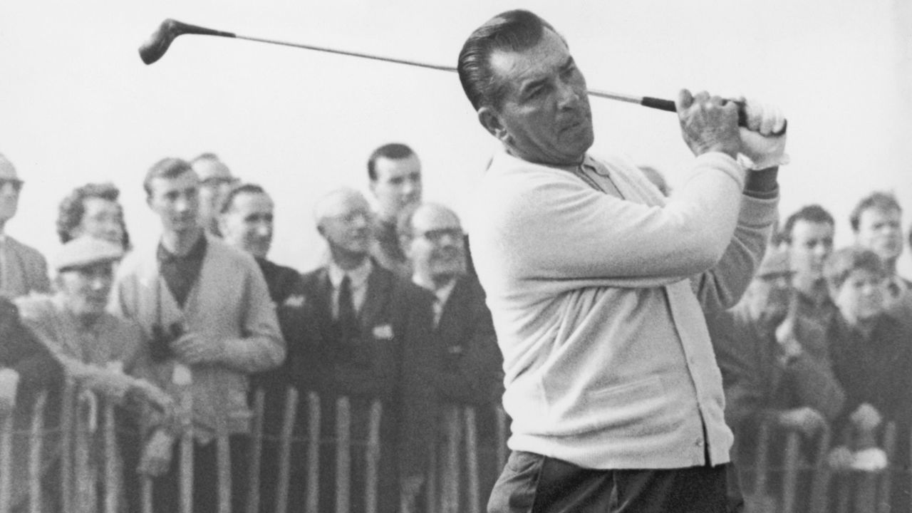 American golfer Julius Boros (1920 - 1994), a member of the US Ryder Cup team, drives off from the 1st at Royal Birkdale, Southport, 7th October 1965.