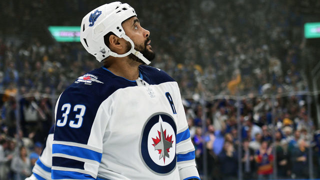 ST. LOUIS, MO - APRIL 20: Winnipeg Jets defenseman Dustin Byfuglien (33) during a first round Stanley Cup Playoffs game between the Winnipeg Jets and the St. Louis Blues, on April 20, 2019, at Enterprise Center, St. Louis, Mo.