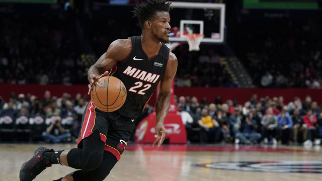 WASHINGTON, DC - MARCH 08: Jimmy Butler #22 of the Miami Heat dribbles against the Washington Wizards in the first half at Capital One Arena on March 08, 2020 in Washington, DC.