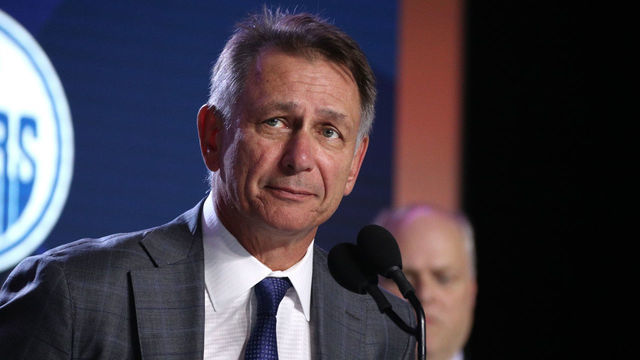 VANCOUVER, BRITISH COLUMBIA - JUNE 21: General Manager Ken Holland of the Edmonton Oilers speaks onstage during the first round of the 2019 NHL Draft at Rogers Arena on June 21, 2019 in Vancouver, Canada.