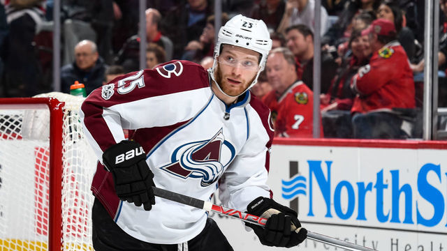 CHICAGO, IL - MARCH 19: Mikhail Grigorenko #25 of the Colorado Avalanche looks down the ice in the second period against the Chicago Blackhawks at the United Center on March 19, 2017 in Chicago, Illinois. The Chicago Blackhawks defeated the Colorado Avalanche 6-3.