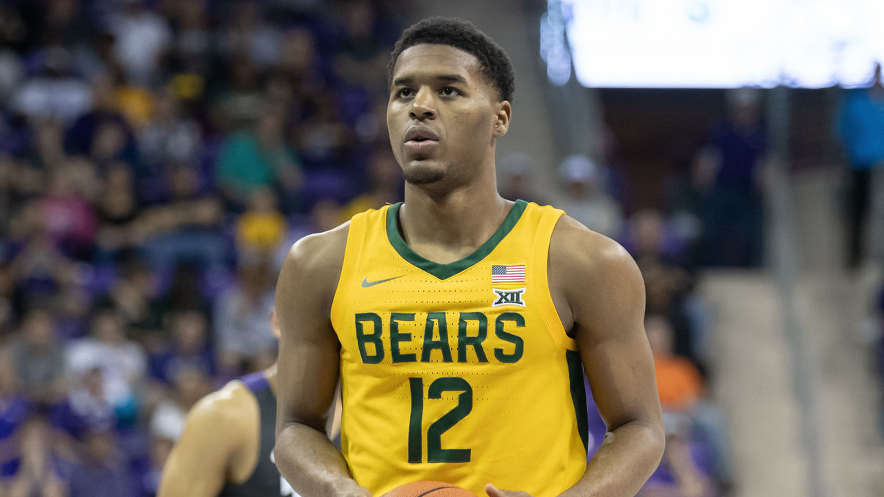 FORT WORTH, TX - FEBRUARY 29: Baylor Bears guard Jared Butler (#12) shoots a free throw during the Big 12 college basketball game between the TCU Horned Frogs and Baylor Bears on February 29, 2020 at Ed & Rae Schollmaier Arena in Fort Worth, Texas.