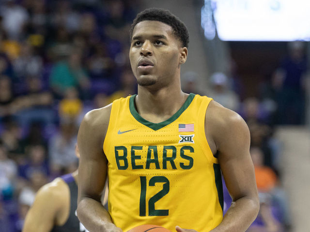 FORT WORTH, TX - FEBRUARY 29: Baylor Bears guard Jared Butler (#12) shoots a free throw during the Big 12 college basketball game between the TCU Horned Frogs and Baylor Bears on February 29, 2020 at Ed & Rae Schollmaier Arena in Fort Worth, Texas.