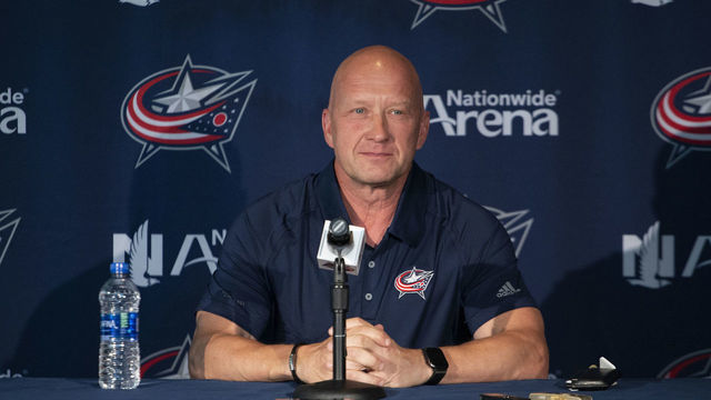 COLUMBUS, OH - SEPTEMBER 11: Columbus Blue Jackets General Manager Jarmo Kekalainen addresses members of the media during Media Day at Nationwide Arena in Columbus, OH on September 11, 2019.