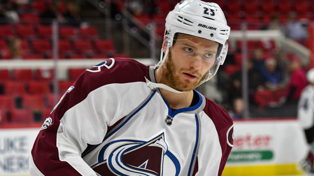 RALEIGH, NC - FEBRUARY 17: Colorado Avalanche Left Wing Mikhail Grigorenko (25) skates in warmups in a regular season NHL game between the Colorado Avalanche and the Carolina Hurricanes at the PNC Arena on February 17, 2017. Colorado defeated Carolina 2 - 1 in OT.