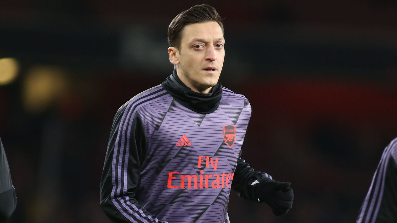 Mesut Ozil (Arsenal) looks on during the 2019/20 UEFA Europa League 1/32 playoff finale game between Arsenal FC (England) and Olympiakos FC (Greece) at Emirates Stadium, in London, United Kingdom, on February 27, 2020.