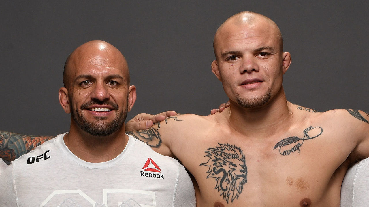 MONCTON, NB - OCTOBER 27: Anthony Smith poses for a portrait backstage with his team after his victory over Volkan Oezdemir during the UFC Fight Night event inside Avenir Centre on October 27, 2018 in Moncton, New Brunswick, Canada.